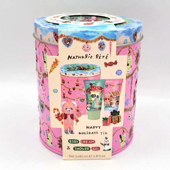 Nathalie Lete Happy Holidays Tin With Body Cream and‎ Shower Gel Christmas Gift - Picture 1 of 7